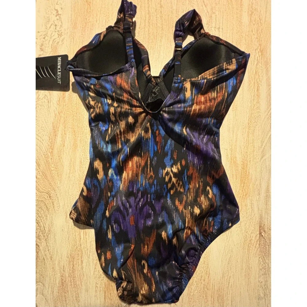 NEW! Miraclesuit size 8 Siren One Piece Swimsuit Womens Black Multi STUNNING